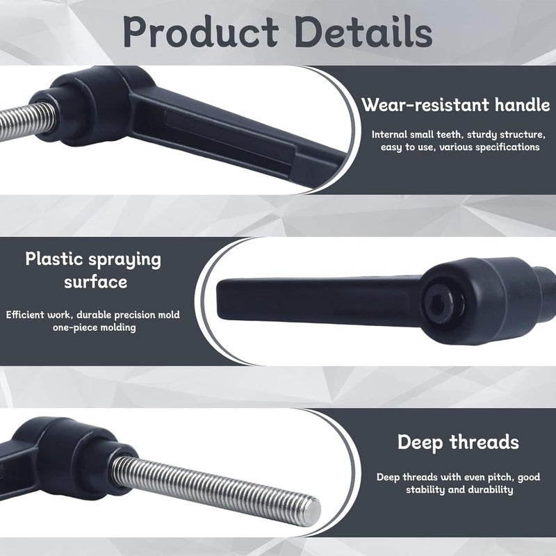 Begino Clamping Lever Handles with Quick Release Push Button Locking, 304 Stainless Steel M6 x 45mm Stud - Black (6 Pack) - Image 5